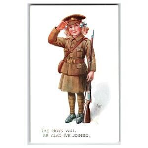 WWI Patriotic Girl Soldier Saluting Rifle Raphael Tuck Oilette Postcard 8771